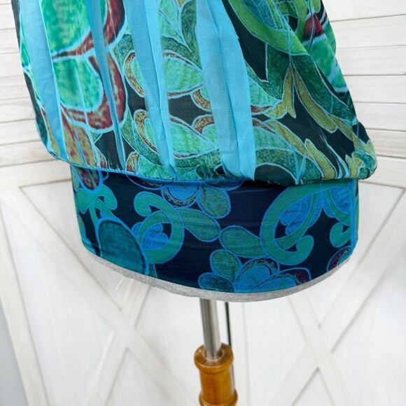 Lipstick Paisley Stamp Died Pleated Tank Top Teal Blue Medium Y2K Blousey - Picture 6 of 11